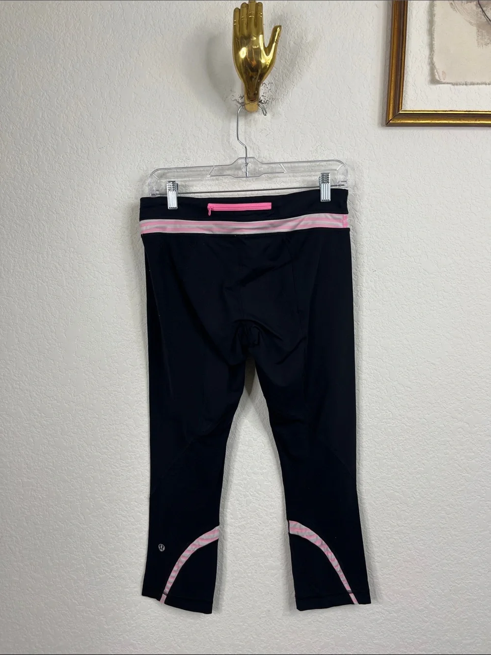 Lululemon Run Inspire Crop II Black / Classic Stripe White Pink Shell